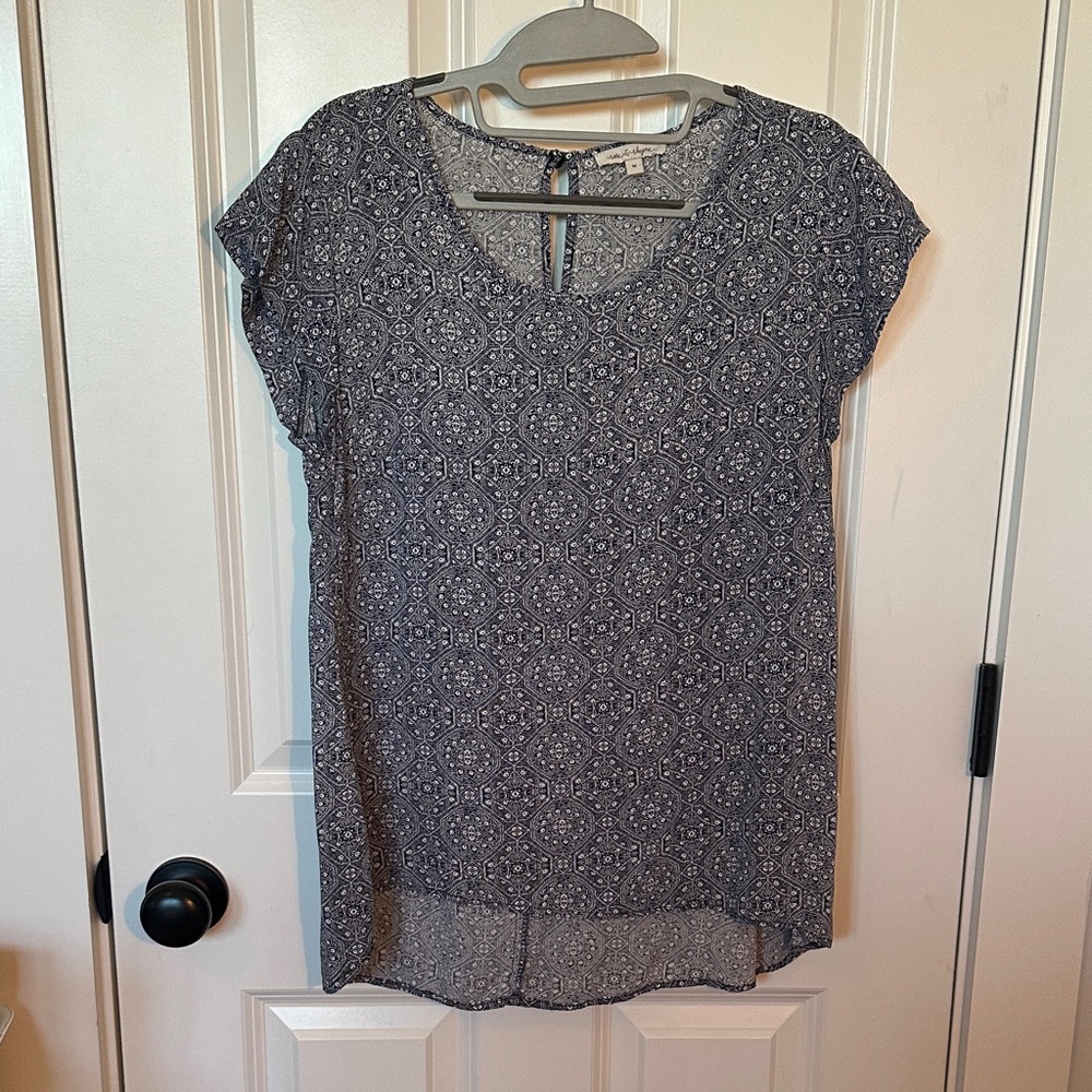 Elegant Navy Patterned Blouse